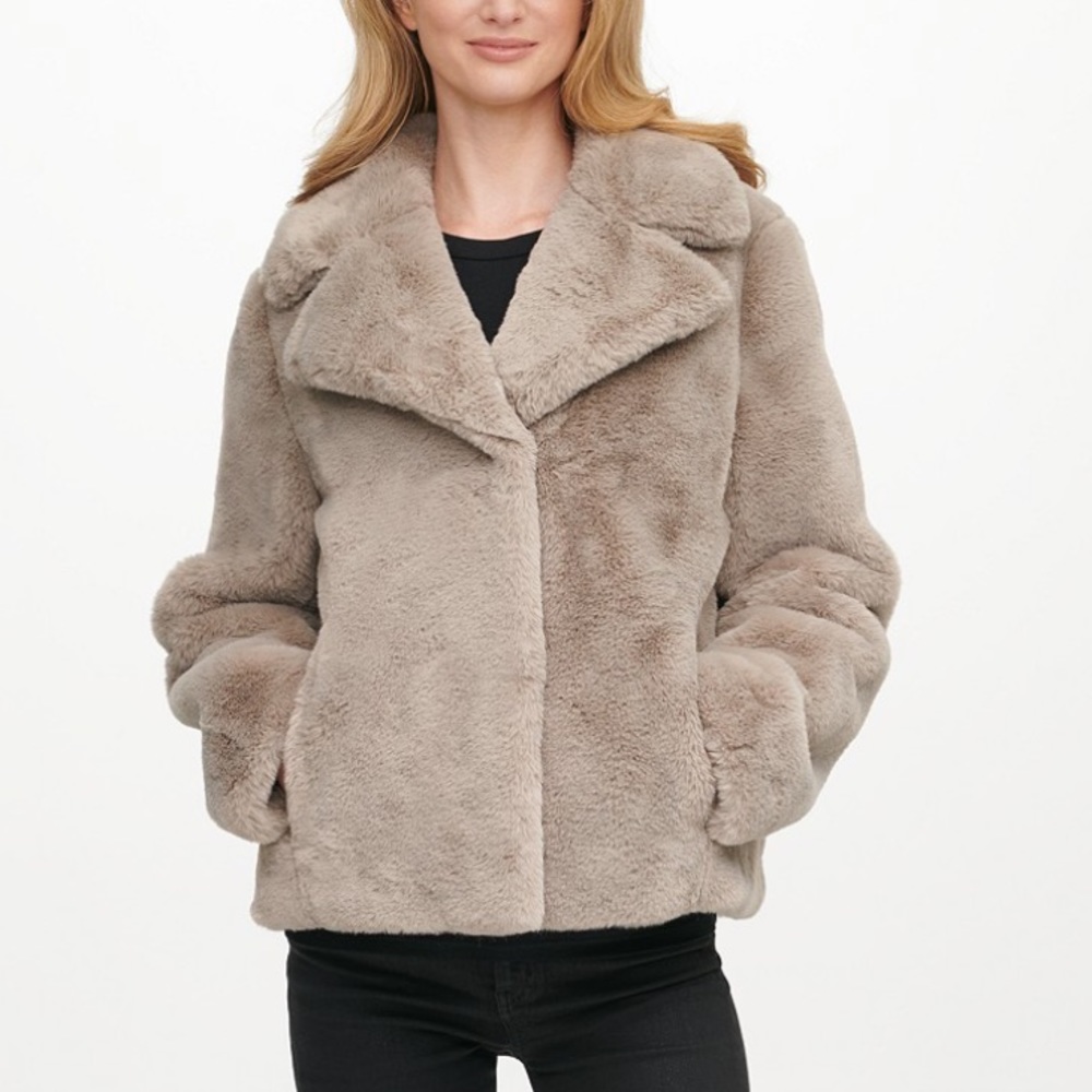 DKNY Faux Fur Coat in Thistle